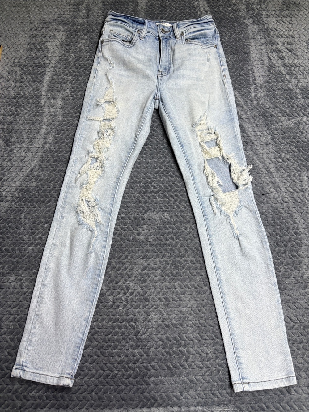 Eunina Light Wash Distressed Super High Rise Skinny Ankle Jeans